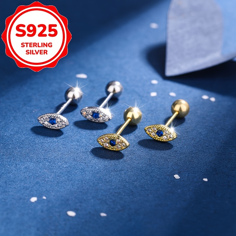 Women's 2pc S925 Sterling Silver Evil Eye Threaded Stud Earrings